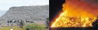 ASI ERA, Y ASI QUEDO. A la izquierda, la montaña de basura cuando fue inspeccionada por funcionarios judiciales de la Nación. A la derecha, el fuego cubrió totalmente los residuos. El terrible espectáculo se observaba desde varios kilómetros a la redonda y causó alarma entre los vecinos. LA GACETA / FOTOS DE HECTOR PERALTA Y JORGE OLMOS SGROSSO