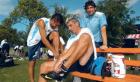 ENCHUFADOS. Pese a lo duro que fue el primer día de la pretemporada, Páez, Sarría y Mónaco la pasaron bien. ROLANDO DIAZ / ESPECIAL PARA LA GACETA