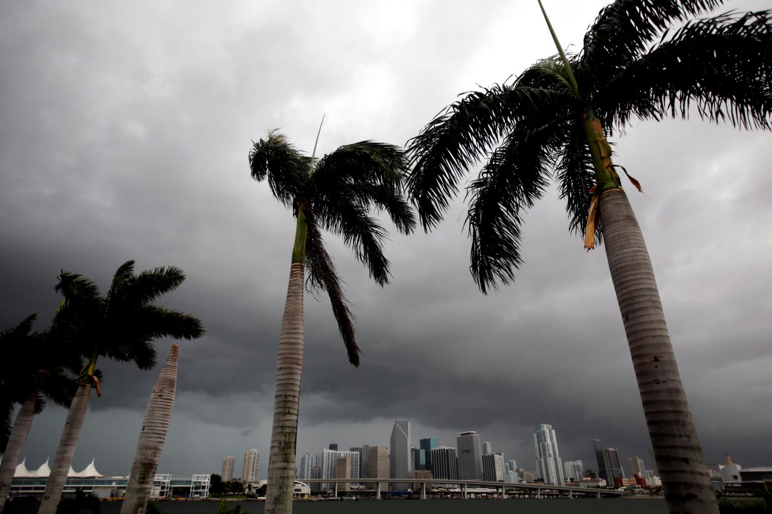 CIELO OSCURO. De a poco, el viento empieza a golpear la costa de Miami. REUTERS