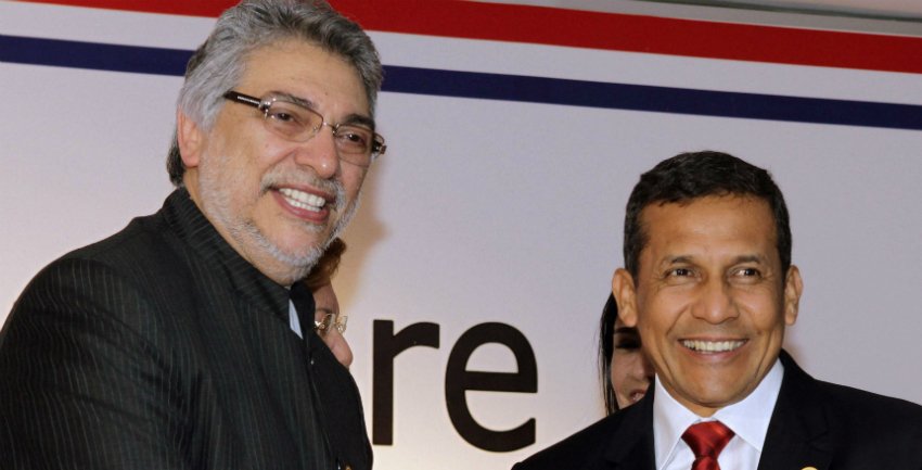RESPALDO. Lugo, de Paraguay, y Ollanta Humala, de Perú, apoyaron la posición argentina sobre Malvinas. REUTERS.