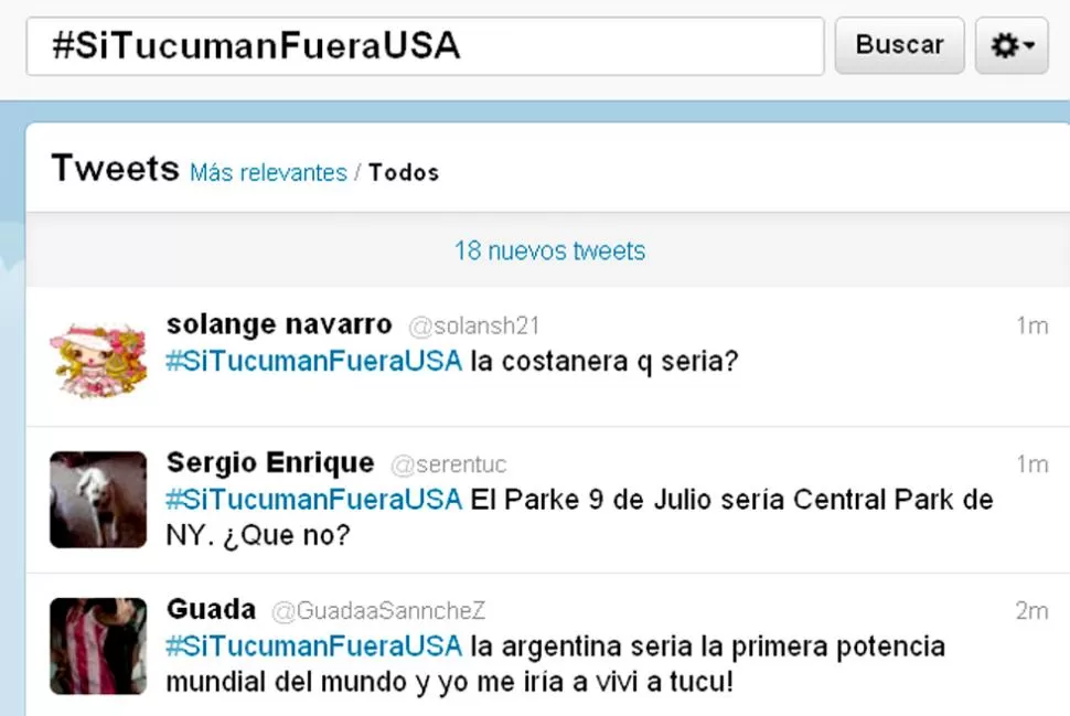 CON IRONIA. Los twits comparan lugares y personalidades de Tucumán y de Estados Unidos. CAPTURA DE TWITTER.COM