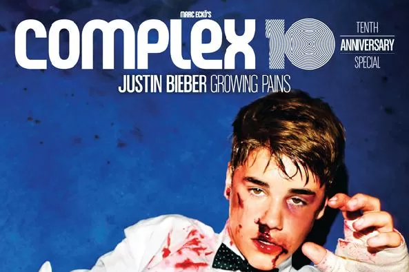 PRODUCCIÓN. Justin Bieber posó golpeado y lastimado. FOTO: COMPLEX
