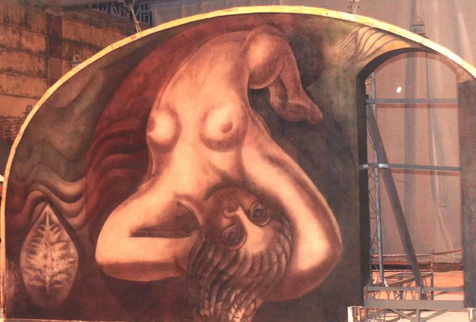 EL MURAL DE SIQUEIROS. Blanca Luz estaría representada entre las figuras desnudas que David Alfaro Siqueiros pintó en el sótano de la quinta de Botana. LA GACETA/ ARCHIVO.