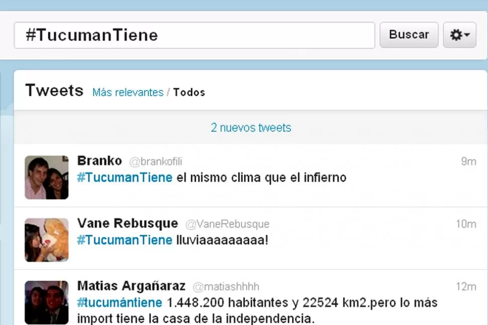 INQUIETOS. Los twitteros tucumanos se enganchan con los hashtag sobre la provincia. CAPTURA DE PANTILLA