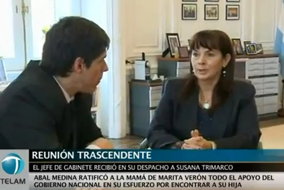 RESPALDO. Abal Medina recibió esta mañana en su despacho a Susana Triamrco. CAPTURA DE VIDEO