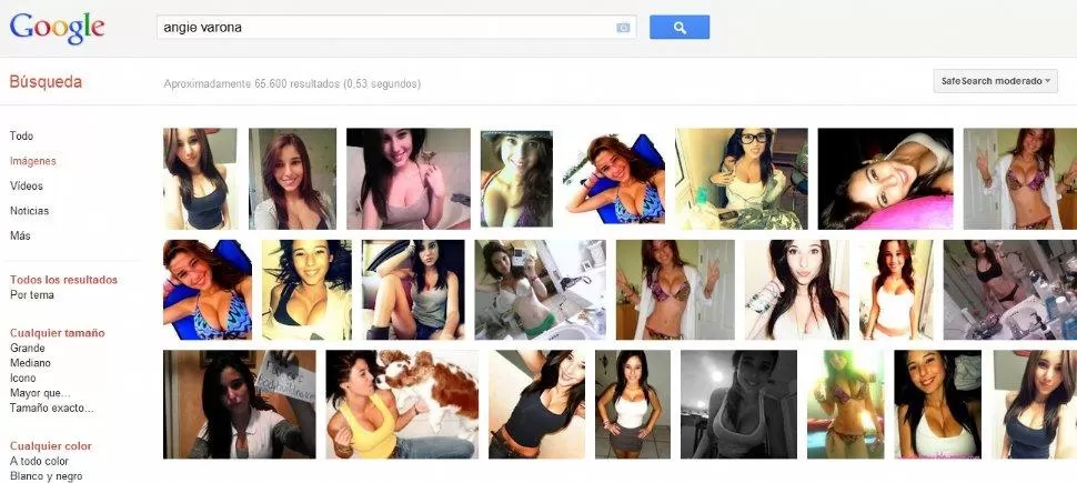 LA MAS BUSCADA. Más de 65.000 resultados de búsqueda tiene Angie Varona en Google. CAPTURA DE PANTALLA