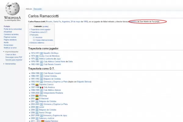Para Wikipedia, Ramacciotti ya es DT de San Martín