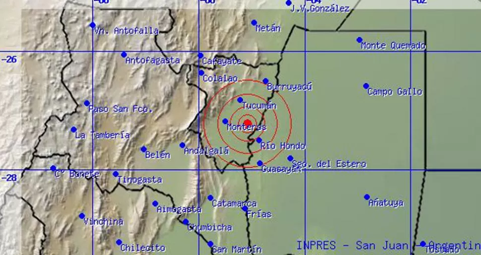 DESAPERCIBIDO. El temblor pasó sin que los tucumanos se dieran cuenta. IMAGEN TOMADA DE INPRES.GOV.AR