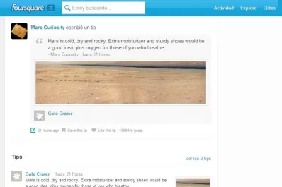 El 'Curiosity' se une a Foursquare y se registra en Marte