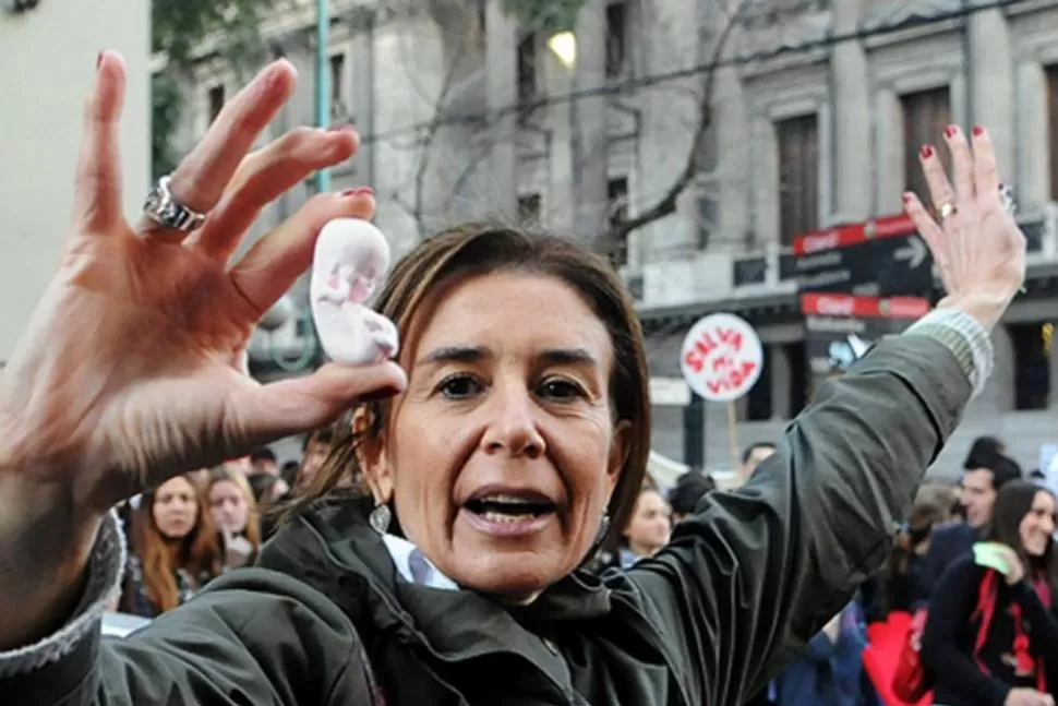 ENARDECIDOS. Militantes de la Asociación Pro Vida se manifestaron frente al hospital donde se iba a realizar el aborto no punible. TELAM