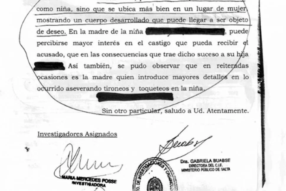 DOCUMENTO. El informe del CIF que compara a la niña de nueve años con una mujer.