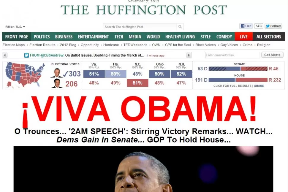 UN RECORD. El voto latino alcanzó un nivel nunca visto, según el Huffington Post. CAPTURA DE PANTALLA