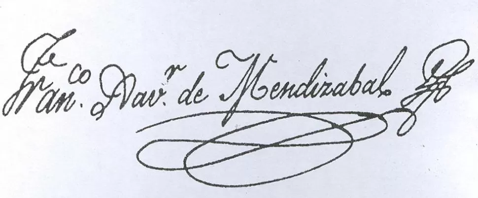 EL INGENIERO. Firma de Francisco Javier de Mendizábal (1765-1838), director del Real Cuerpo de Ingenieros durante la Guerra de la Independencia. LA GACETA / ARCHIVO