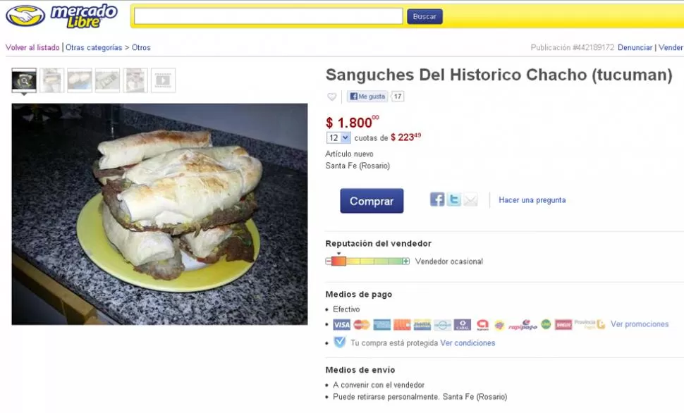 SOLO PARA FANATICOS. ¿Pagarías $ 1.800 por un sándwich de Chacho? CAPTURA DE PANTALLA