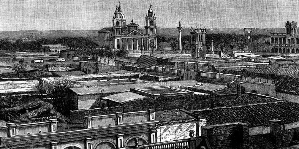 SANTIAGO DEL ESTERO. El sector céntrico de la ciudad, en la década de 1880, época del fallecimiento del general Antonino Taboada. Es una ilustración de la Geografía de Latzina. LA GACETA / FOTOS DE ARCHIVO
