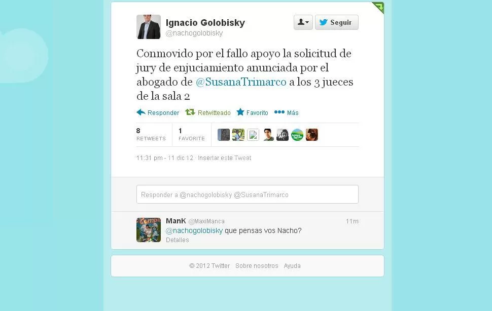 CONMOVIDO. El concejal se expresó a través de Twitter horas después del veredicto. CAPTURA DE PANTALLA