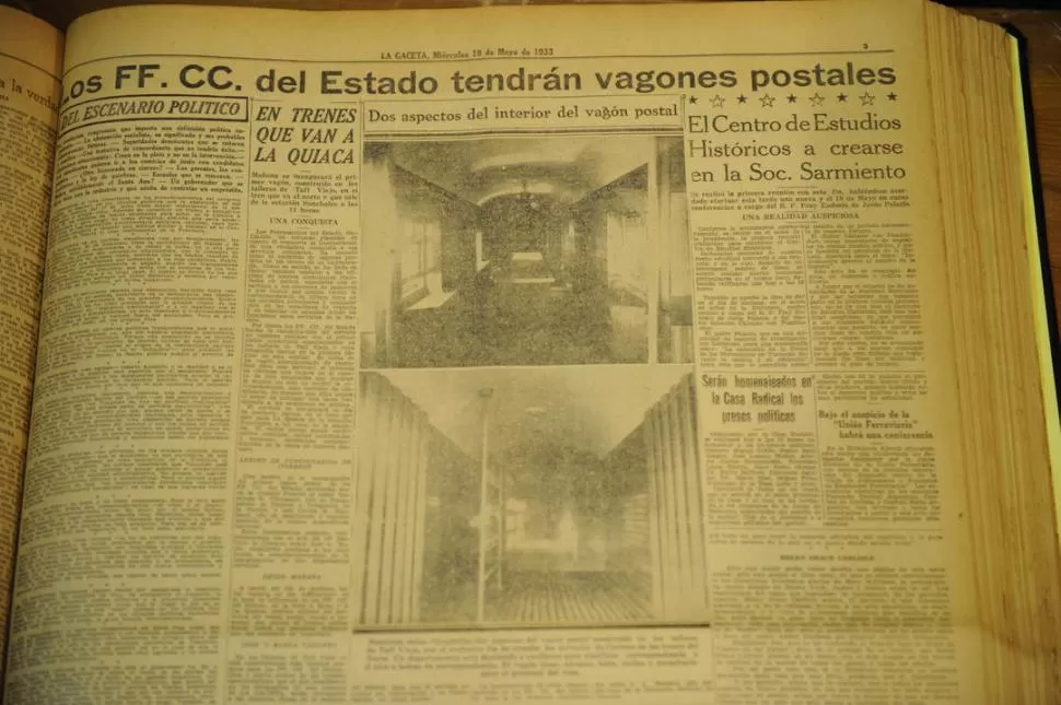  ANUNCIO. En la página 5 de LA GACETA del miércoles 10 de mayo de 1933 se vieron detalles del interior del vagón correo hecho en Tafí Viejo. LA GACETA / ARCHIVO - MUSEO FERROVIARIO TAFí VIEJO 