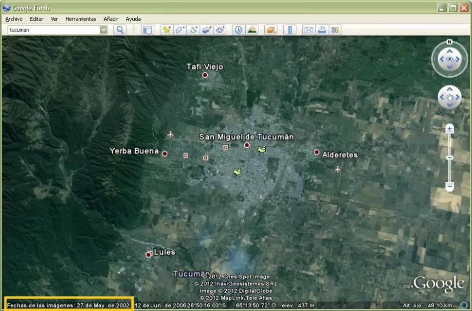 OLVIDADO. Google Earth posee imágenes desactualizadas de nuestra provincia. CAPTURA DE PANTALLA