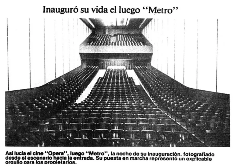IMPONENTE. El sábado 18 de octubre de 1944 se habilitó la mejor sala de cine en 25 de Mayo 230. Tenía capacidad para más 1.400 espectadores con piso en declive y pullman alto. Se llamó Opera y después Metro. Cerró en 1992. LA GACETA / FOTOS DE ARCHIVO