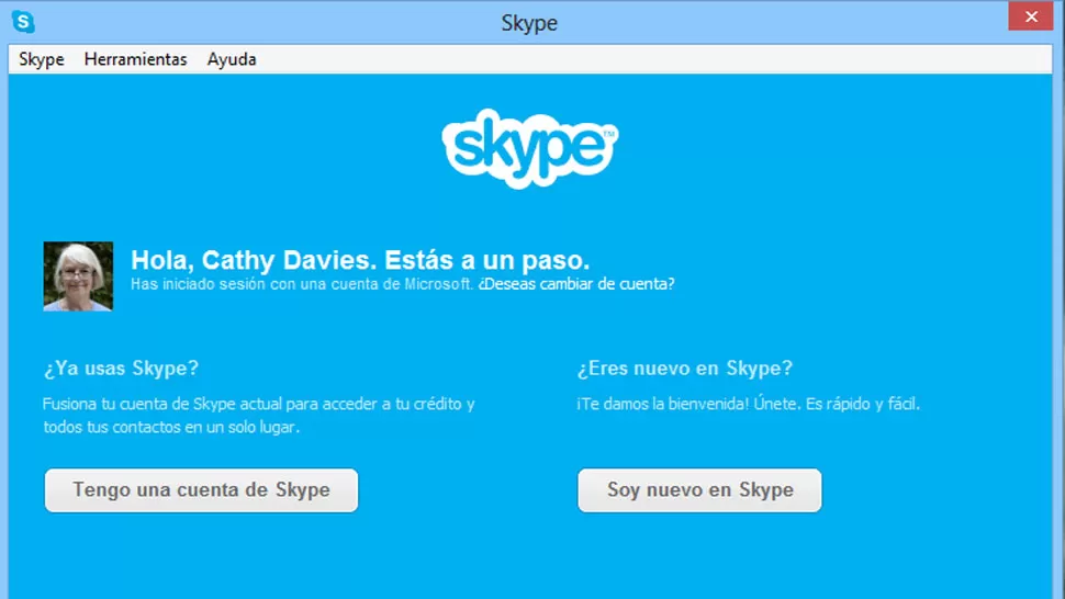 CONSULTA. El programa Skype pregunta si el usuario ya tiene una cuenta en Messenger. FOTO TOMADA DE BLOGS.SKYPE.COM