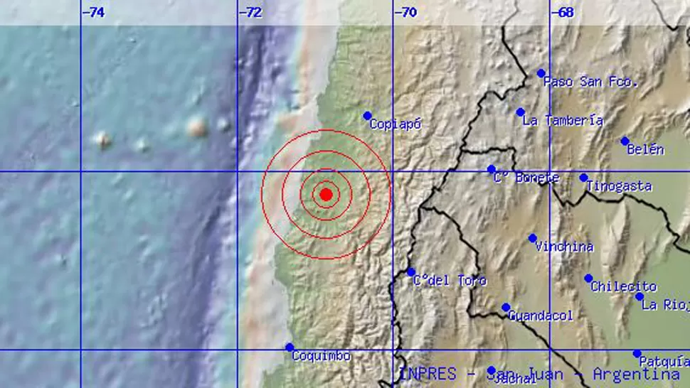 SUSTO. El sismo de Atacama se sintió también en San Juan, La Rioja y Catamarca. FOTO TOMADA DE INPRES.GOV.AR