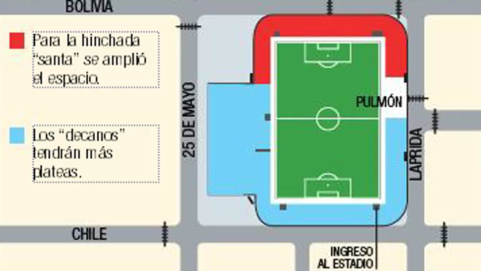 SEGURIDAD. Así se distribuirán las tribunas del estadio de Atlético. 