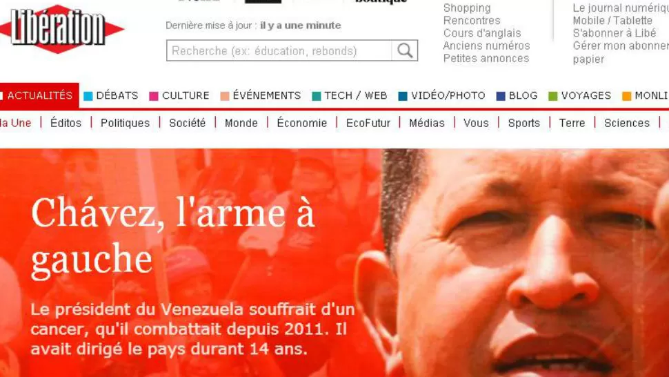 EN TODOS LADOS. El diario francés Libération le dedicó su portada. CAPTURA DE IMAGEN