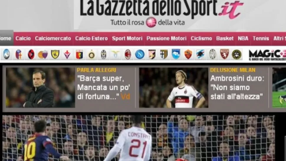 ELOGIOS. Messi y Barsa son de otro planeta, tituló la Gazzetta Dellos Sport, de Milán. FOTO TOMADA DE INFOBAE.COM