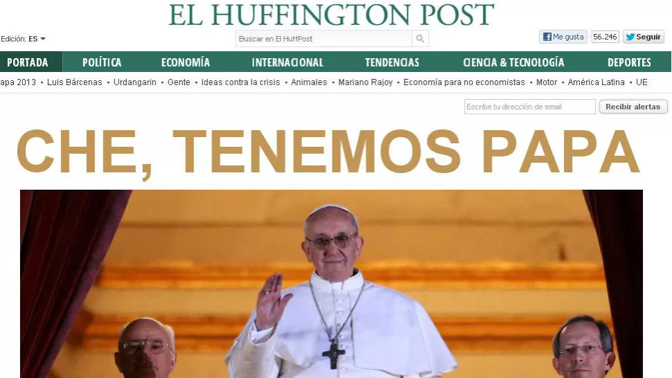 TOQUE ARGENTINO. La tapa de  The Huffington Post. CAPTURA DE PANTALLA