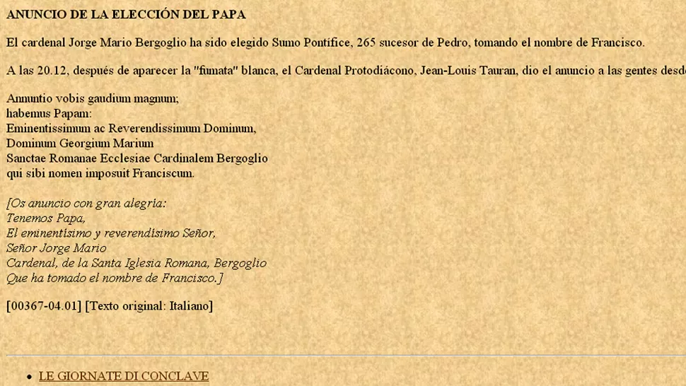ACLARACION. El Vaticano indicó el nombre oficial del Pontífice. FOTO TOMADA DE ATTUALITA.VATICAN.VA