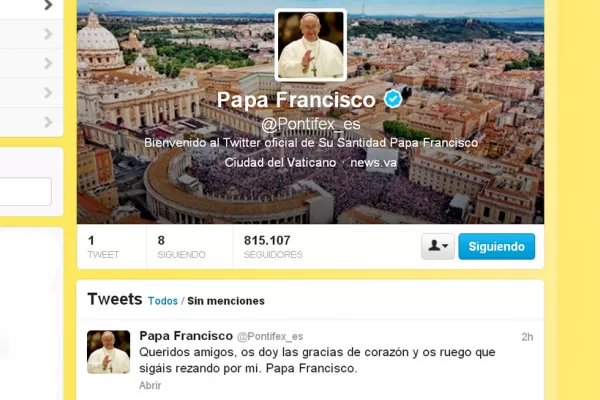 El Papa publicó su primer mensaje en Twitter