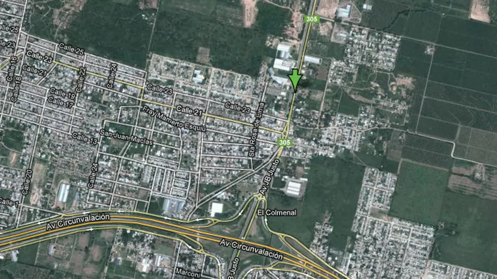 EL ROBO. A uno de los choferes le dispararon dos veces, sobre la ruta provincial 305. FOTO TOMADA DE GOOGLE MAPS