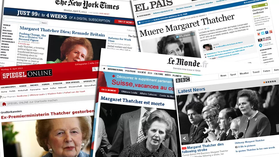 EN PRIMERA PLANA. Los principales diarios del mundo se hicieron eco de la muerte de Thatcher. LA GACETA
