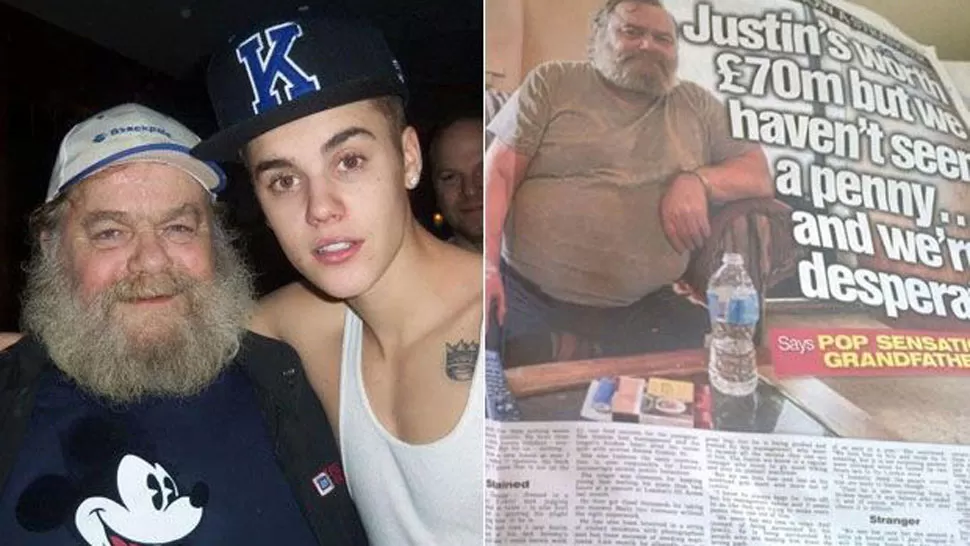 PRUEBAS. A la izquierda, Justin Bieber posa junto a su abuelo. A la derecha, la nota de George Bieber en The Sun. FOTO TOMADA DE CIUDAD.COM