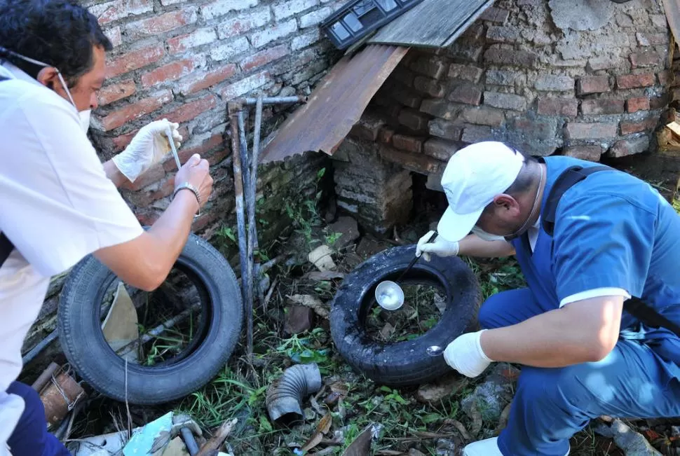A DESCACHARRAR. Desde 2009, los agentes recorren las casas y aconsejan eliminar recipientes con agua. LA GACETA / FOTO DE ANALíA JARAMILLO (ARCHIVO)