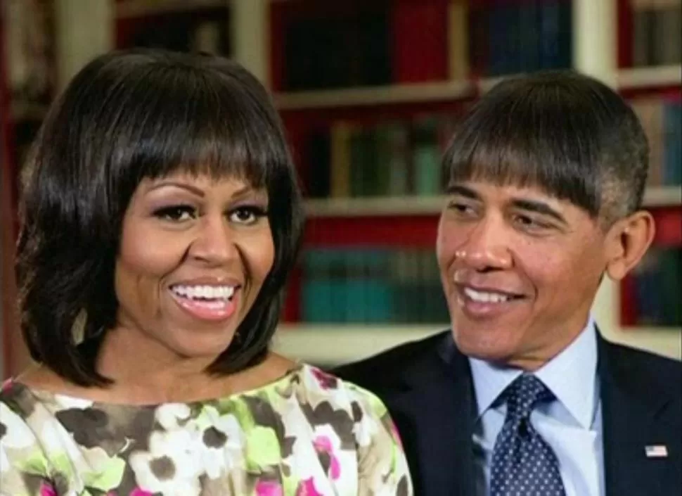 MOFÁNDOSE DE SÍ MISMO. Obama mostró un fotoshop en el que luce un flequillo similar al de su esposa. REUTERS
