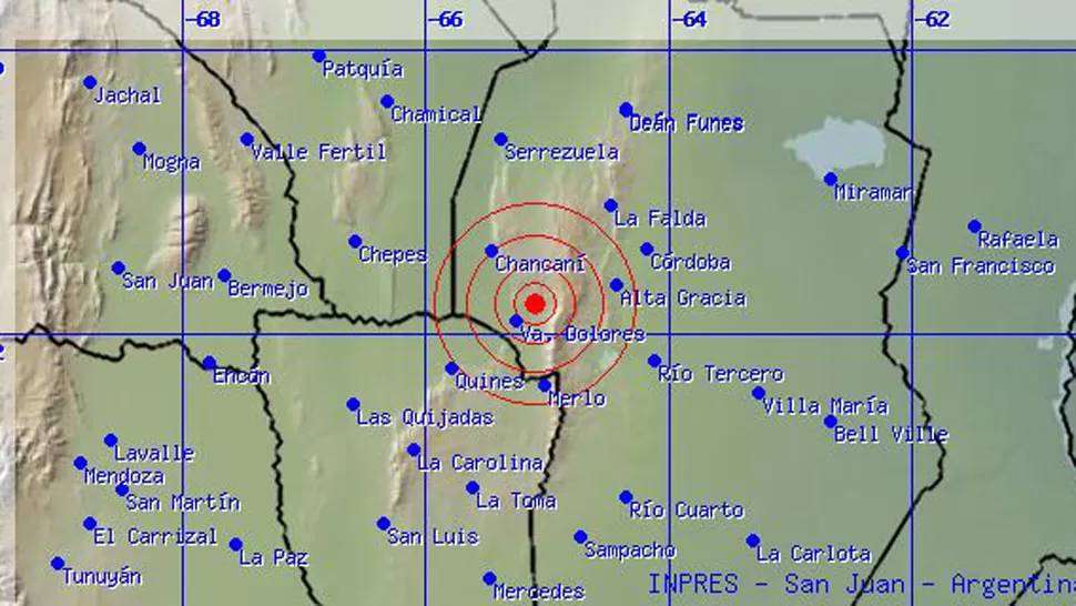 FUERTE MOVIMIENTO. El sismo se sintió hasta en San Luis. IMAGEN TOMADA DE INPRES.GOV.AR