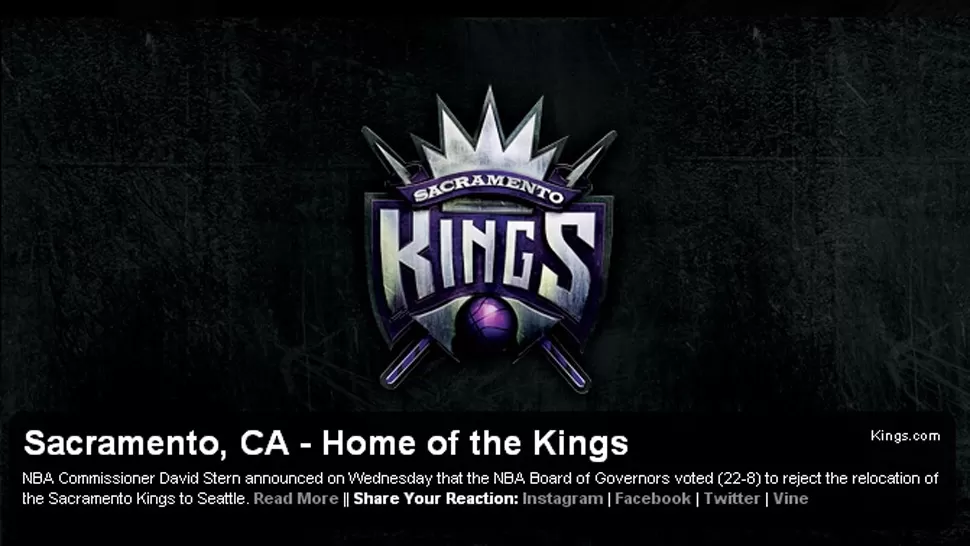 FESTEJOS. En la web de la franquicia confirmaron que Sacramento es la casa de los Kings. FOTO TOMADA DE NBA.COM/KINGS