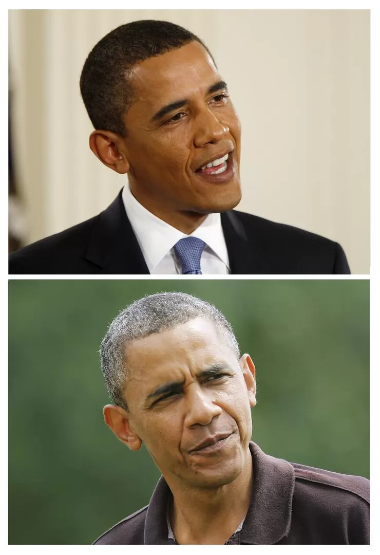 ANTES Y AHORA. Barack Obama encaneció notoriamente desde que asumió el cargo, el 20 de enero de 2009. REUTERS