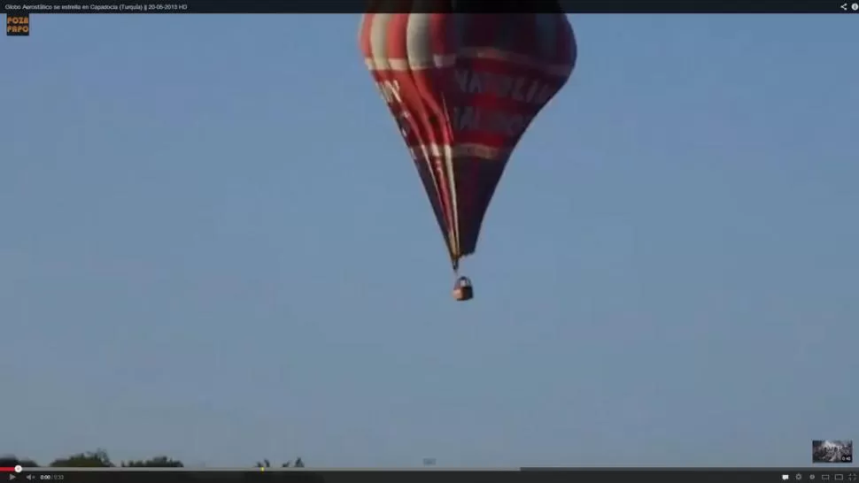 SECUENCIA. La dramática caída del globo se aprecia en estas imágenes. CAPTURA DE VIDEO
