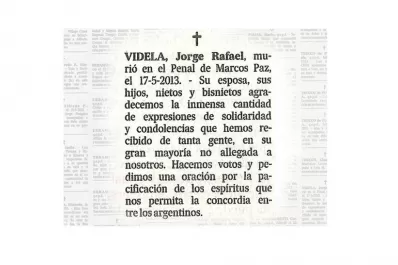 La familia de Videla pide pacificación y concordia