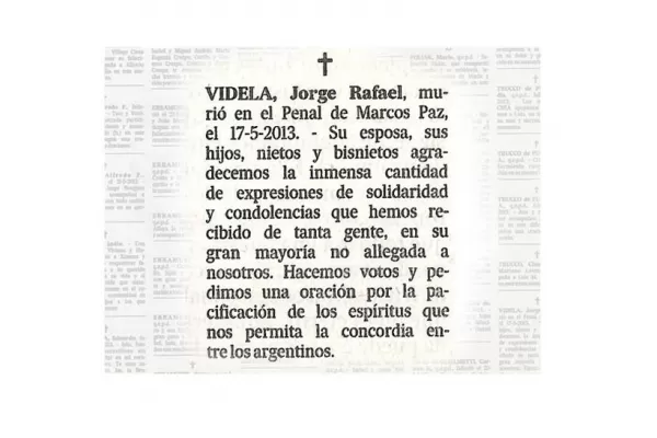 La familia de Videla pide pacificación y concordia