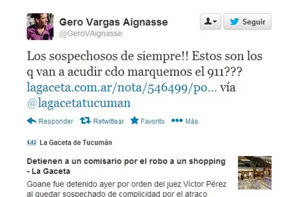Para Vargas Aignasse los sospechosos del robo al shopping fueron los de siempre