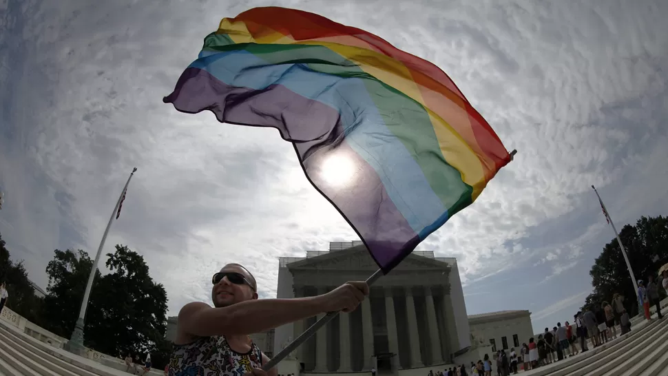 ALEGRIA. Un defensor de los derechos homosexuales agita la bandera de la diversidad. REUTERS