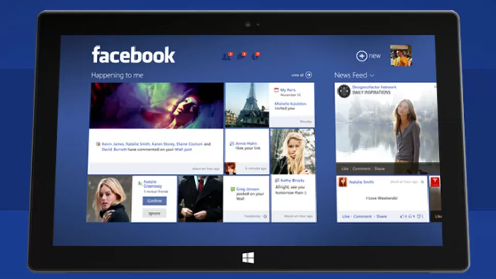 NOVEDOSO. Así se vería la aplicación de Facebook en Windows 8. FOTO TOMADA DE THEULTRALINX.COM