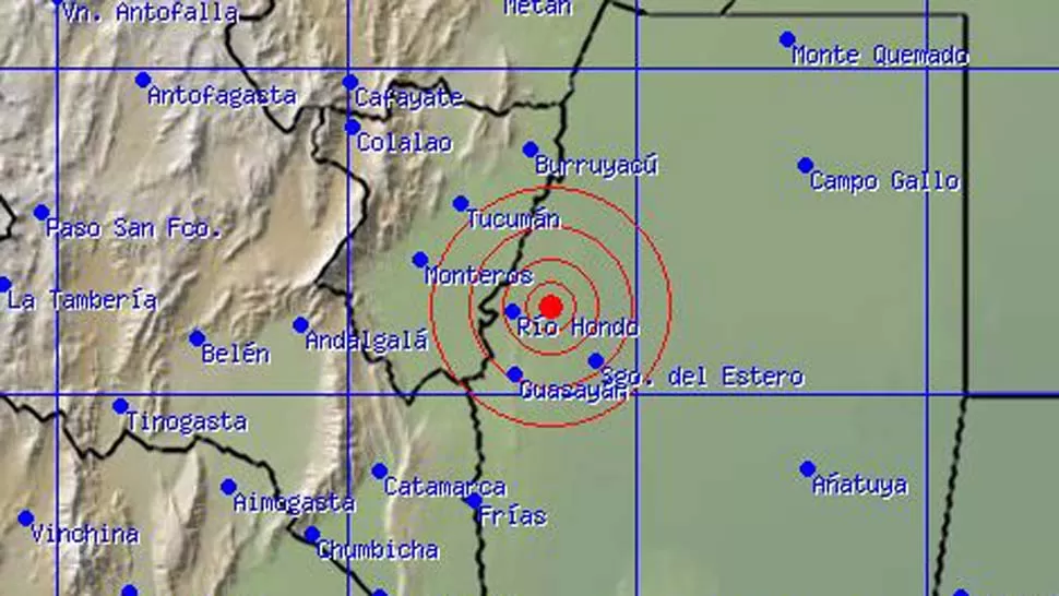 SACUDÓN. El epicentro se ubicó a pocos kilómetros de la frontera con Tucumán. IMAGEN DE INPRES.GOV.AR