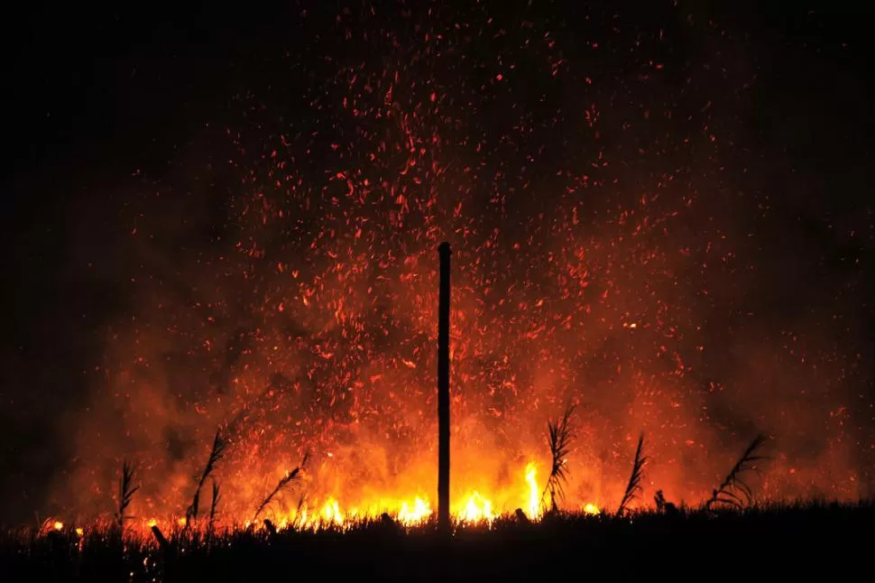ENTRE EL MANANTIAL Y YERBA BUENA. Este incendio se registró anoche en un campo ubicado en las inmediaciones del Camino de Sirga. LA GACETA / FOTO DE DIGO ARAOZ