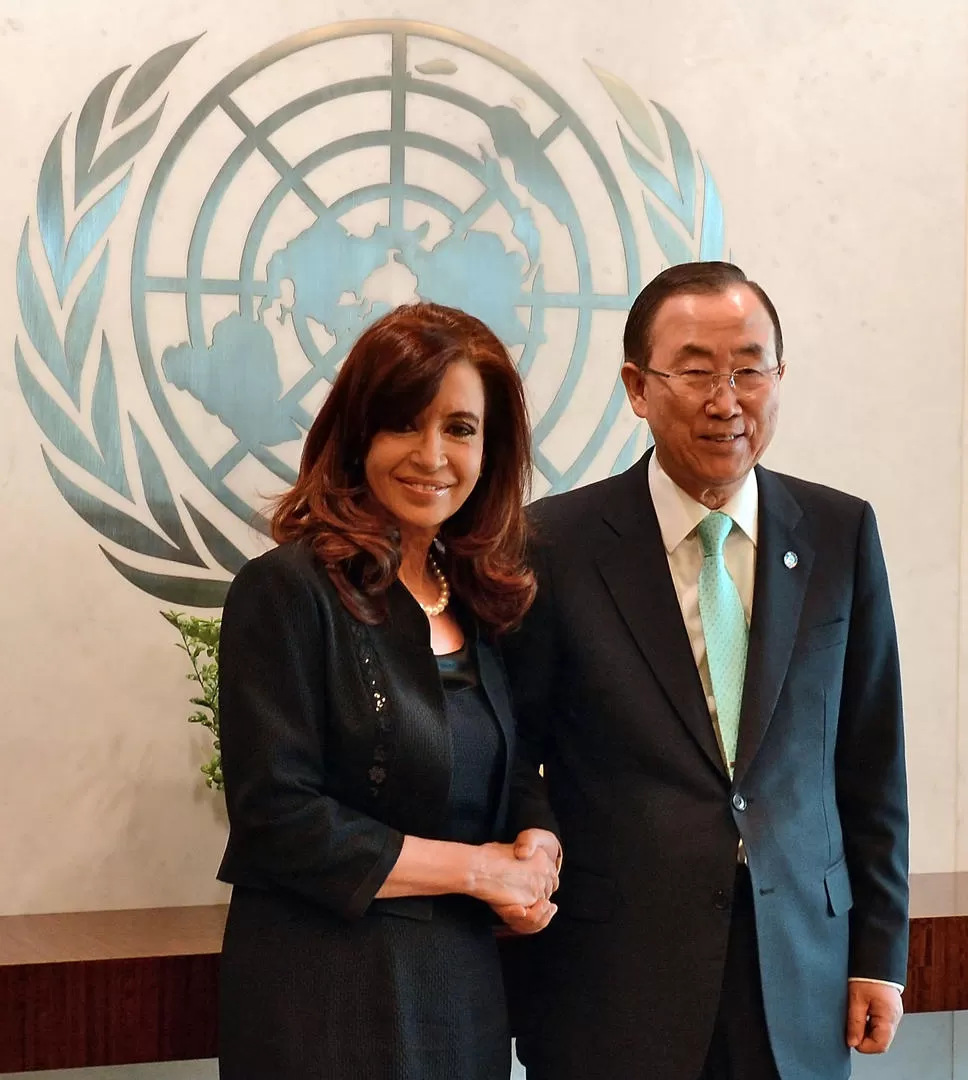CAJA DE RESONANCIA. En la sede de la ONU Ban Ki-moon recibió a Cristina, quien realizó distintos planteos. PRESIDENCIA DE LA NACION