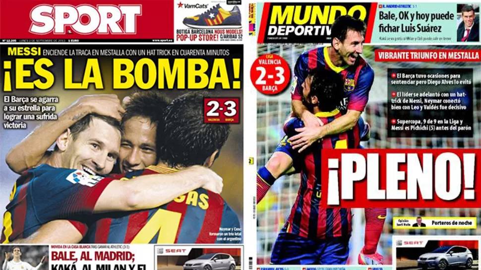 A SUS PIES. Los principales diarios deportivos de Barcelona llevaron a la Pulga a sus tapas. FOTO TOMADA DE MUNDODEPORTIVO.COM Y SPORT.COM