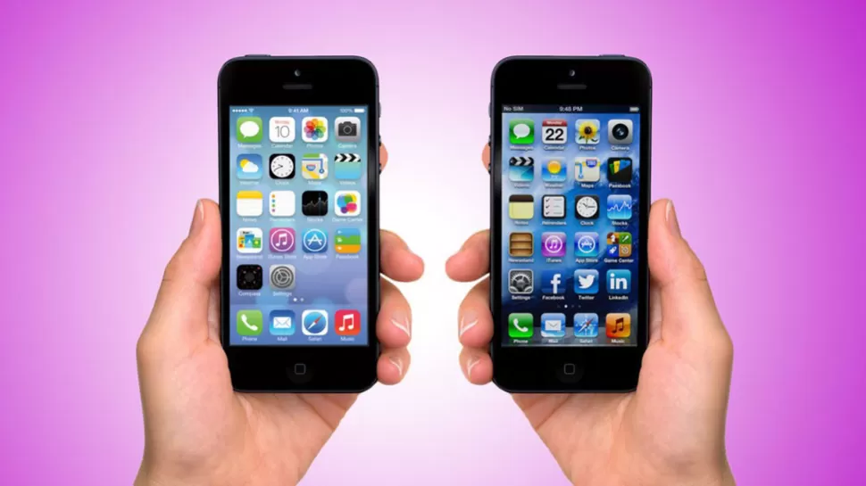 COMPARACION. Así se ve un iPhone con iOS 7 y uno con iOS 6. FOTO TOMADA DE MASHABLE.COM